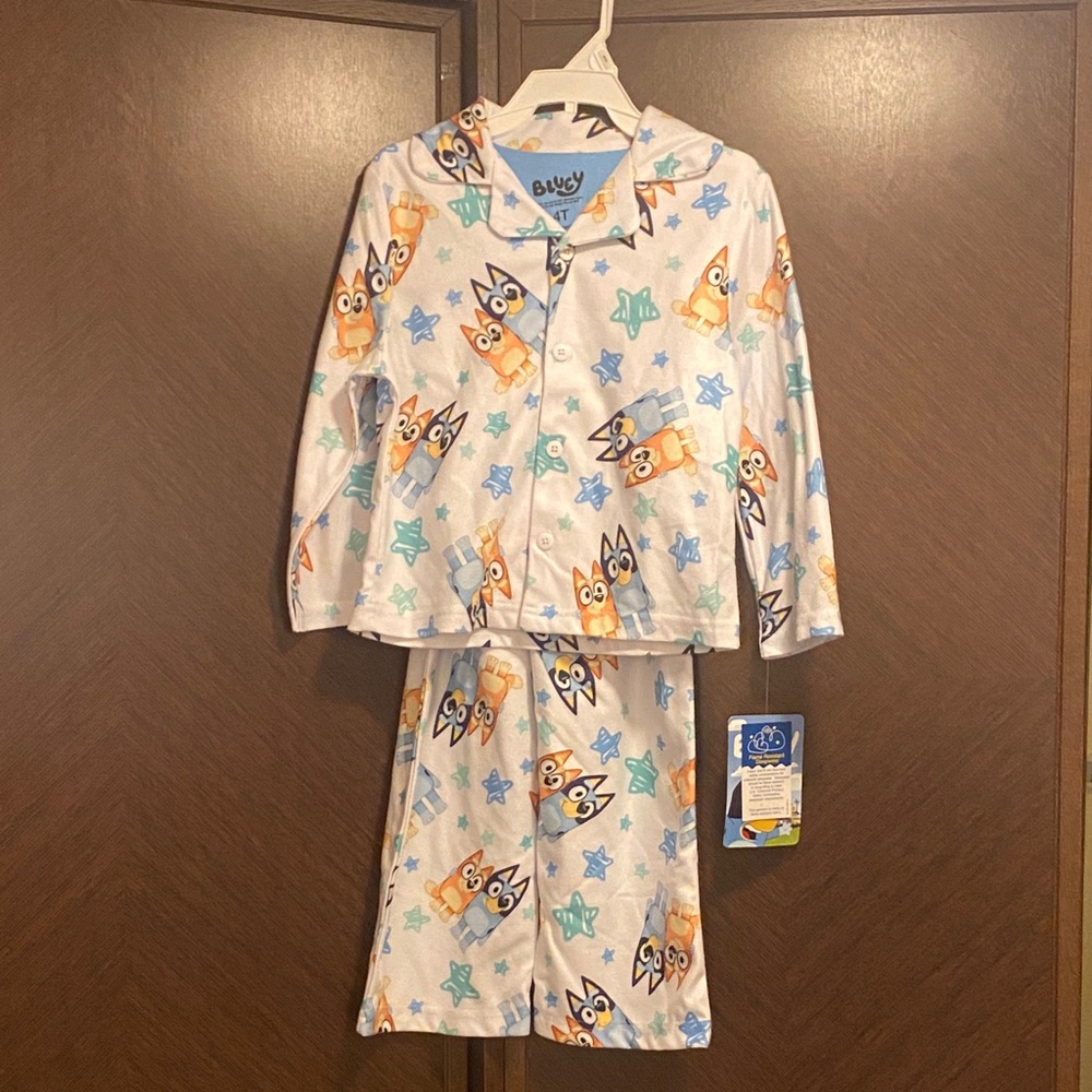 NEW Bluey Kids Pajamas - White and Blue